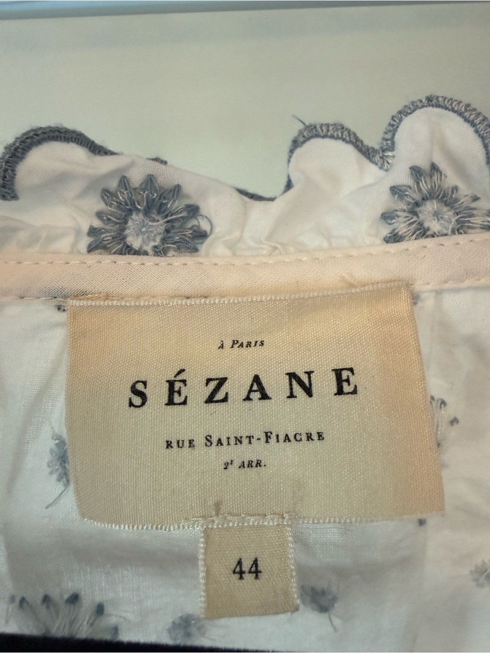 Sezane Kellia Shirt Blue Ecru Daisies - Size 12/44 - Picture 4 of 9